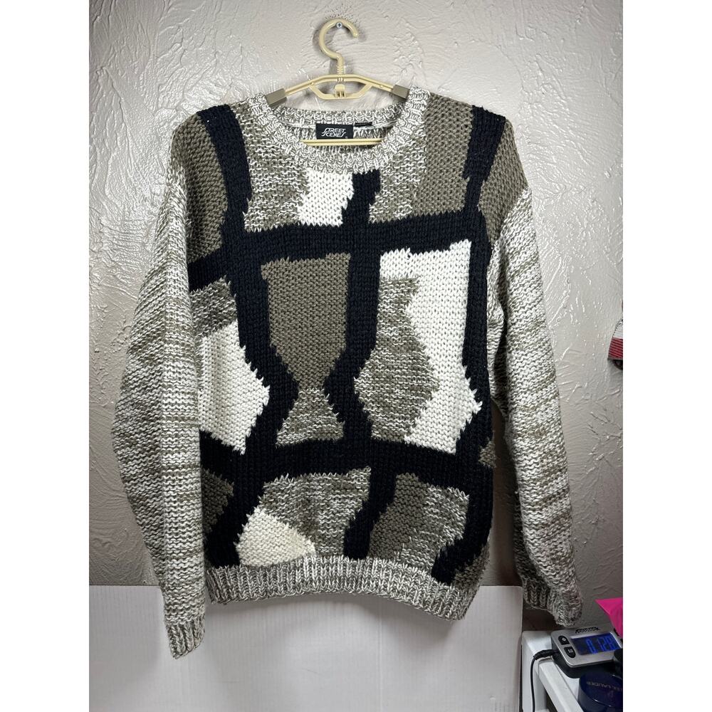 Vintage Street Scenes Knit Geometric Acrylic Sweater Multi Colored Mens Size M
